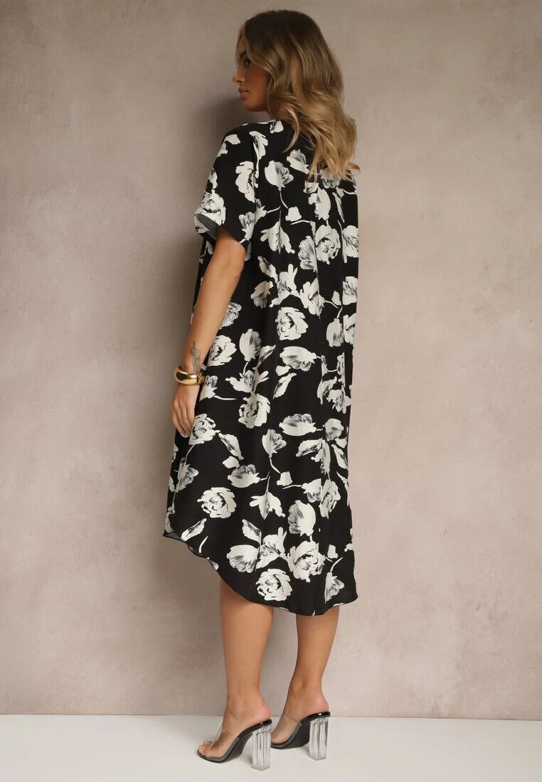 j&x Rochie Neagră tip cutie din Viscoză cu imprimeu floral Aranolia