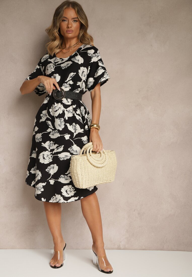 j&x Rochie Neagră tip cutie din Viscoză cu imprimeu floral Aranolia
