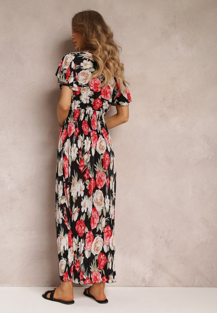 j&x Rochie Negru și Roșu Tip plic Maxi Florală cu elastic în talie Jazzly