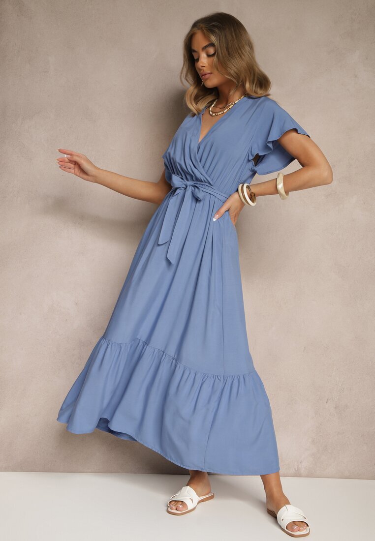 j&x Rochie petrecută albastră din viscoză decorată cu o curea Savioneira