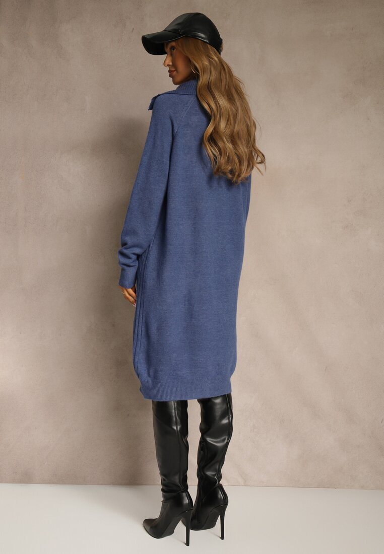 j&x Rochie pulover bleumarin cu bumbac și lână decorată cu fermoar Reinda