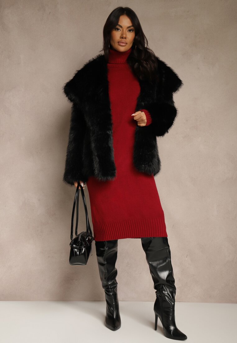 j&x Rochie pulover Bordo din bumbac și guler înalt Reinaria
