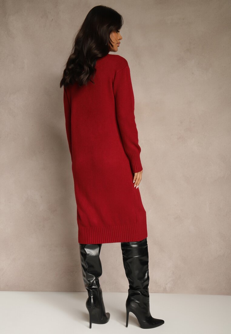 j&x Rochie pulover Bordo din bumbac și guler înalt Reinaria