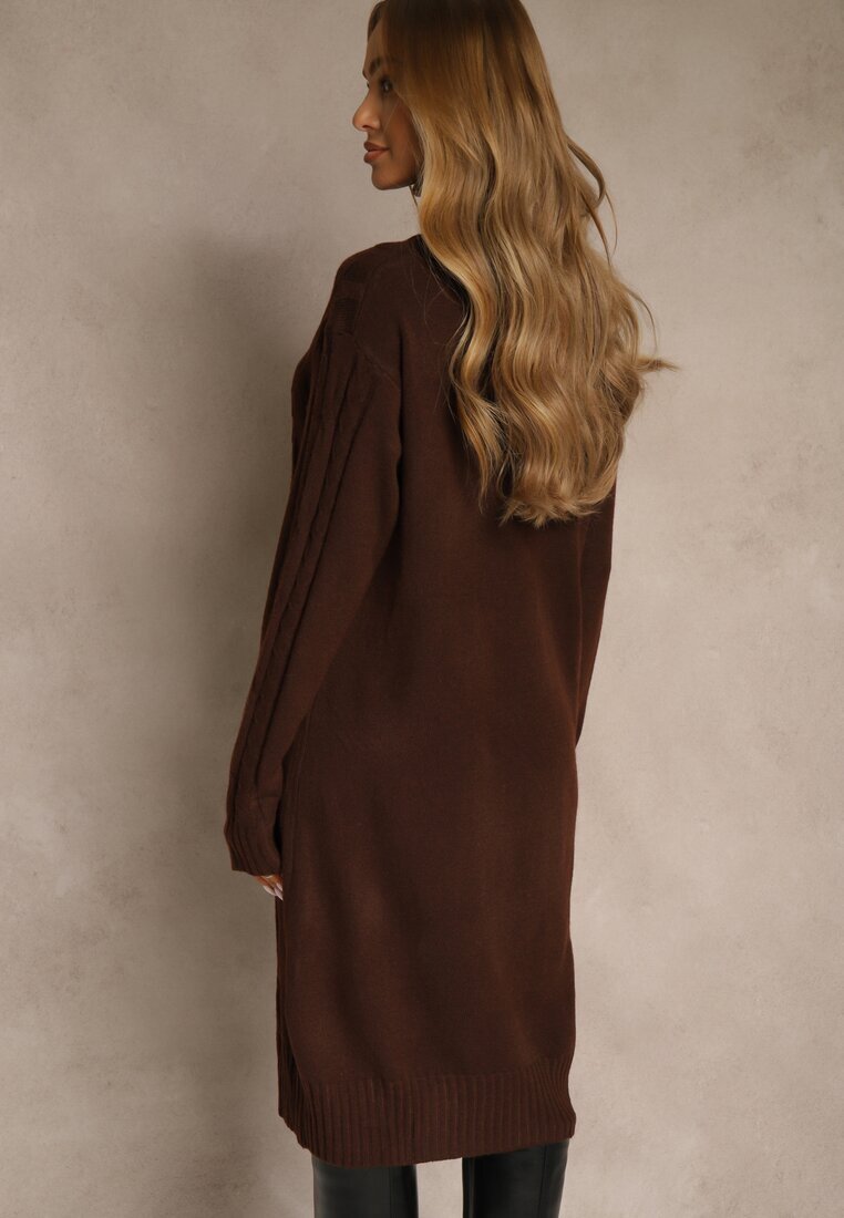 j&x Rochie Pulover Maro cu Guler Înalt din Lână și Bumbac cu Tricotaj Decorativ Reilenea