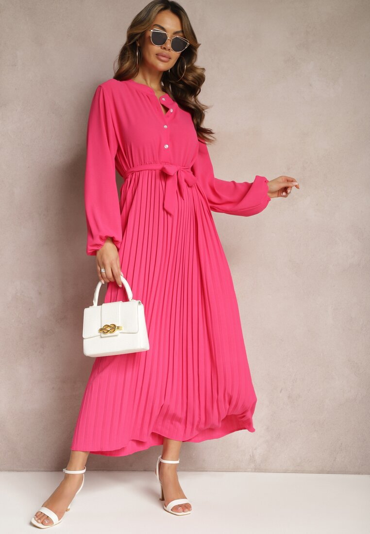 j&x Rochie Roz Cloș Maxi Plisată Legată în Talie Terilla