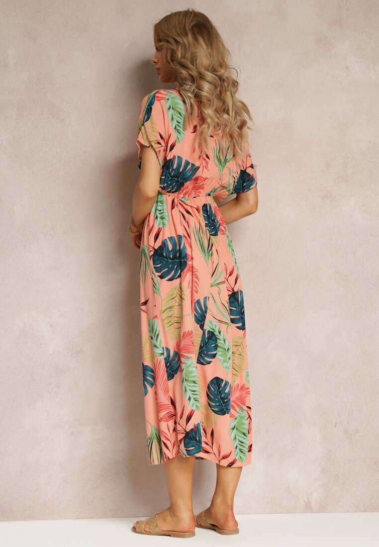j&x Rochie Roz din Viscoză cu Flori și Elastic în Talie Timnita