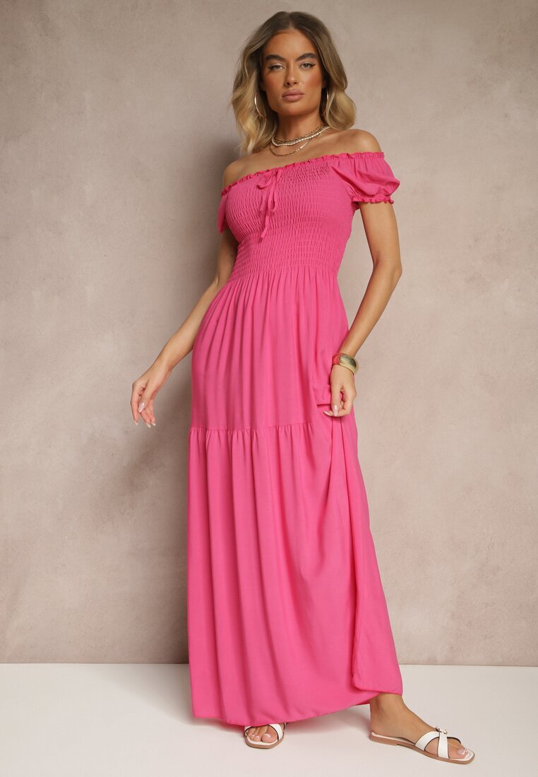 j&x Rochie Roz din Viscoză Stil Spaniol Ornată cu Volane Jenalena