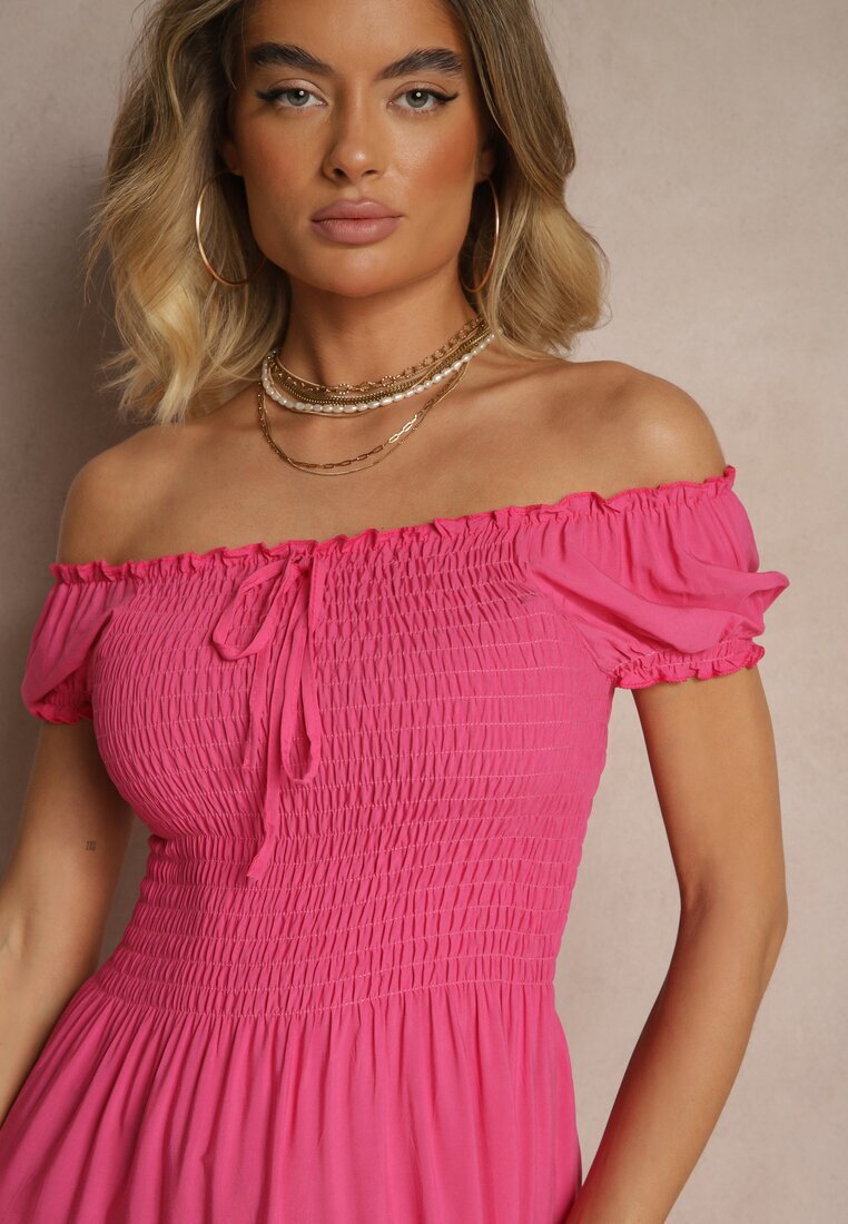 j&x Rochie Roz din Viscoză Stil Spaniol Ornată cu Volane Jenalena