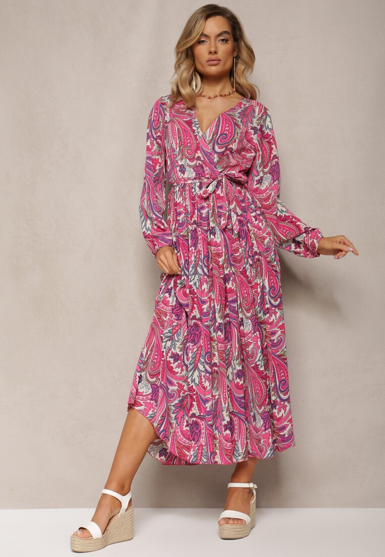 j&x Rochie Roz închis Plisată cu Decolteu petrecut și Model Paisley Olanetta
