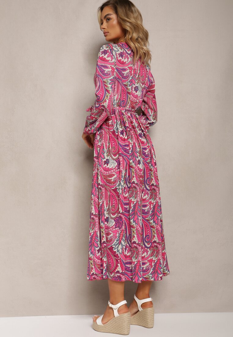 j&x Rochie Roz închis Plisată cu Decolteu petrecut și Model Paisley Olanetta
