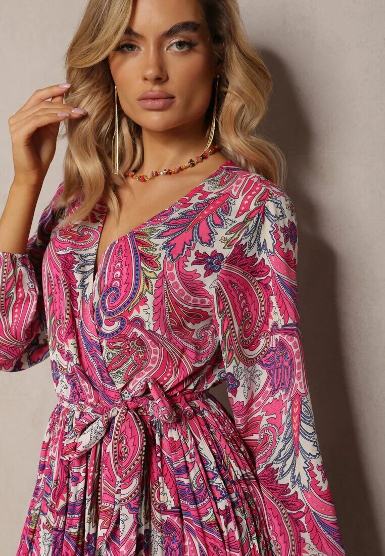 j&x Rochie Roz închis Plisată cu Decolteu petrecut și Model Paisley Olanetta