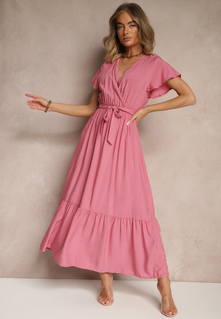 j&x Rochie Roz Tip Plic din Vâscoză Decorată cu O Cureaua Savioneira