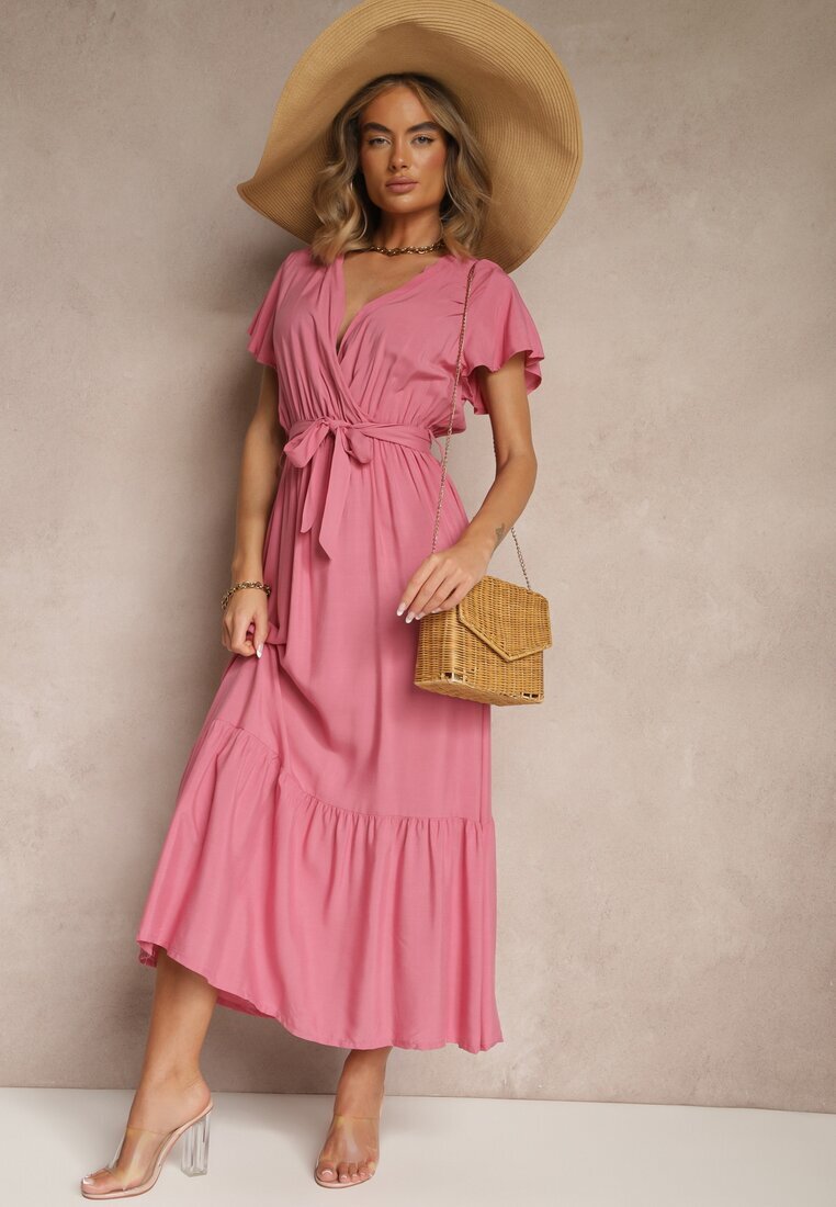 j&x Rochie Roz Tip Plic din Vâscoză Decorată cu O Cureaua Savioneira