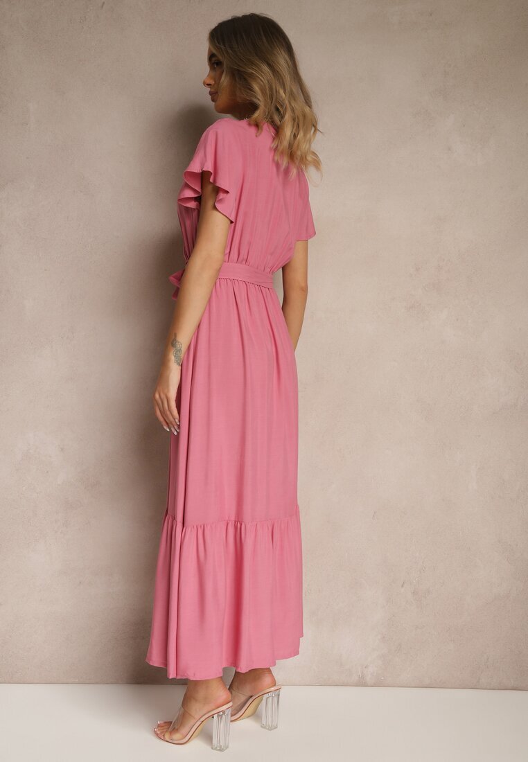 j&x Rochie Roz Tip Plic din Vâscoză Decorată cu O Cureaua Savioneira