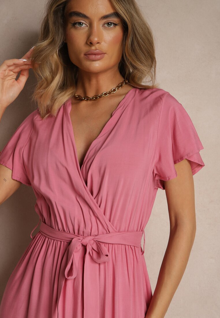 j&x Rochie Roz Tip Plic din Vâscoză Decorată cu O Cureaua Savioneira