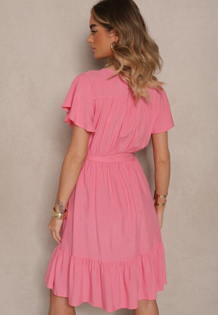 j&x Rochie roz tip plic din viscoză decorată cu curea Lanestea