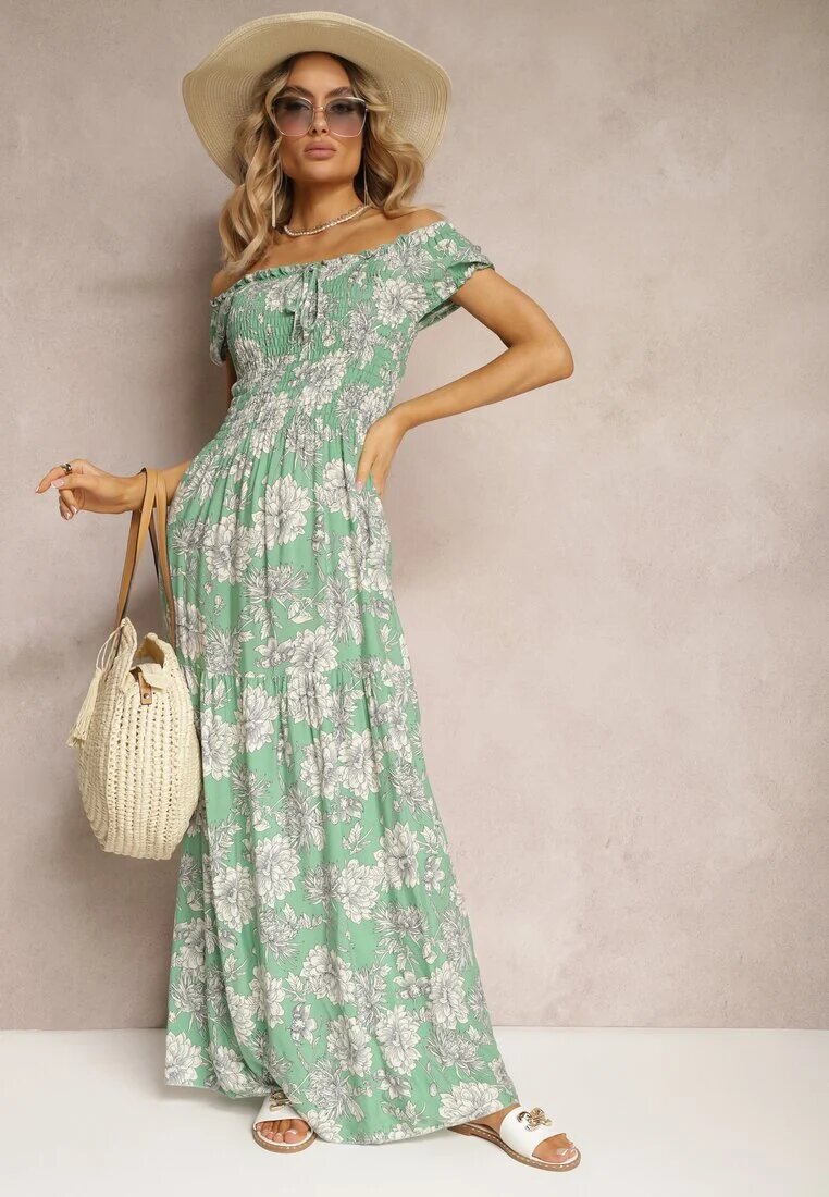 j&x Rochie spaniolă Verde din Viscoză cu Partea Superioară Încrețită Zimbia