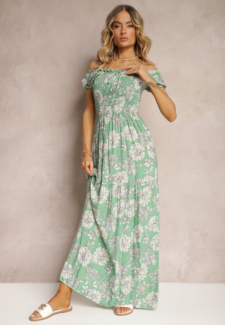 j&x Rochie spaniolă Verde din Viscoză cu Partea Superioară Încrețită Zimbia