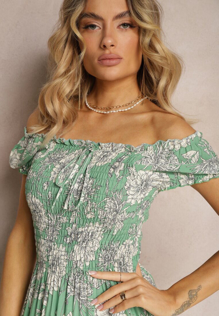 j&x Rochie spaniolă Verde din Viscoză cu Partea Superioară Încrețită Zimbia