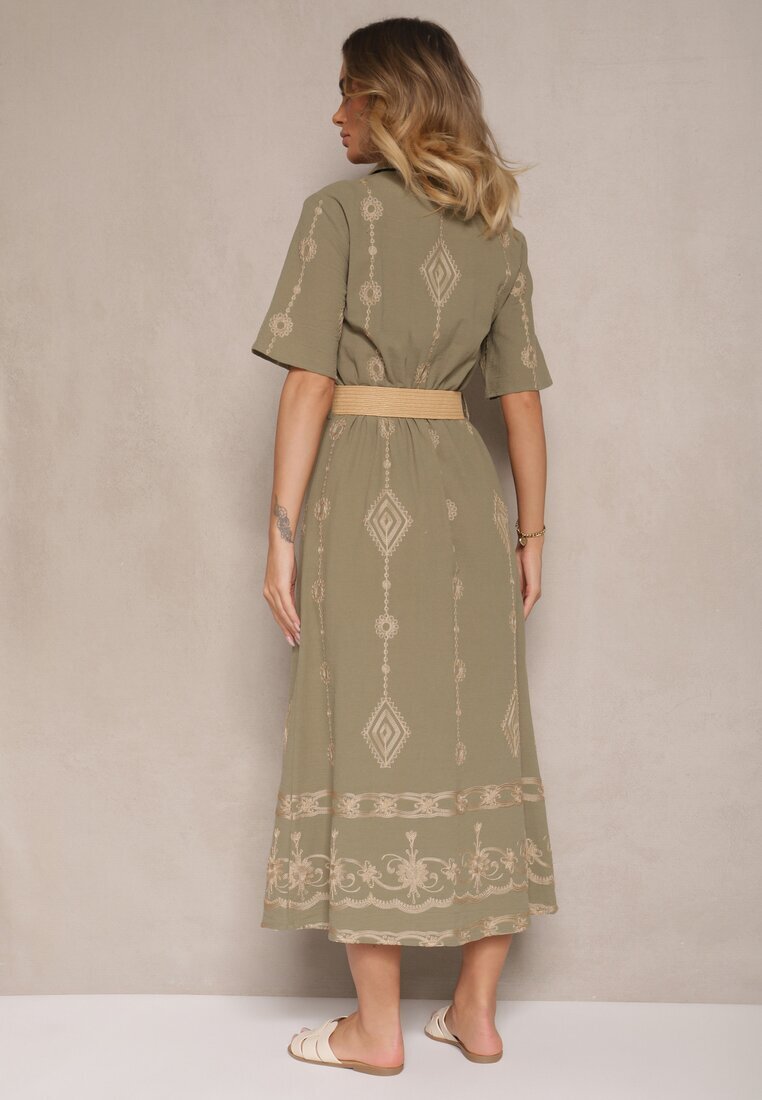 j&x Rochie tip cămașă Verde închis din bumbac cu curea împletită Sariene
