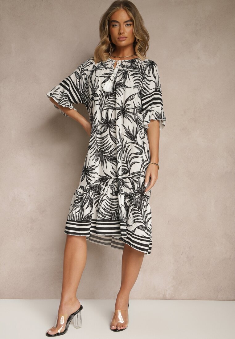 j&x Rochie tip cutie Albă Decorată cu imprimeu floral și șnur la decolteu Miranissa