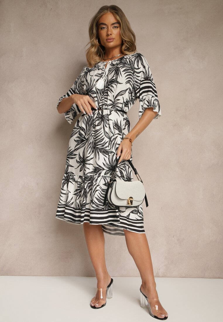 j&x Rochie tip cutie Albă Decorată cu imprimeu floral și șnur la decolteu Miranissa
