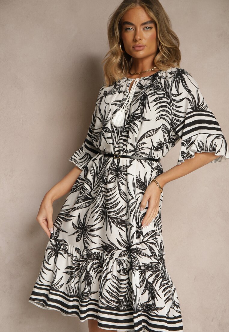 j&x Rochie tip cutie Albă Decorată cu imprimeu floral și șnur la decolteu Miranissa