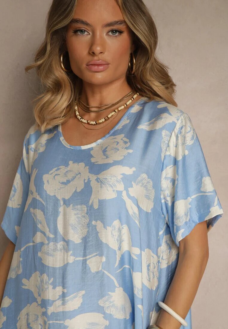 j&x Rochie tip cutie albastru deschis din viscoză cu flori Aranolia