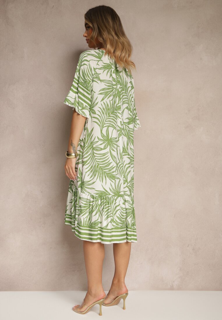 j&x Rochie Tip cutie Verde Decorată cu Imprimeu Floral și Legătură la Decolteu Miranissa