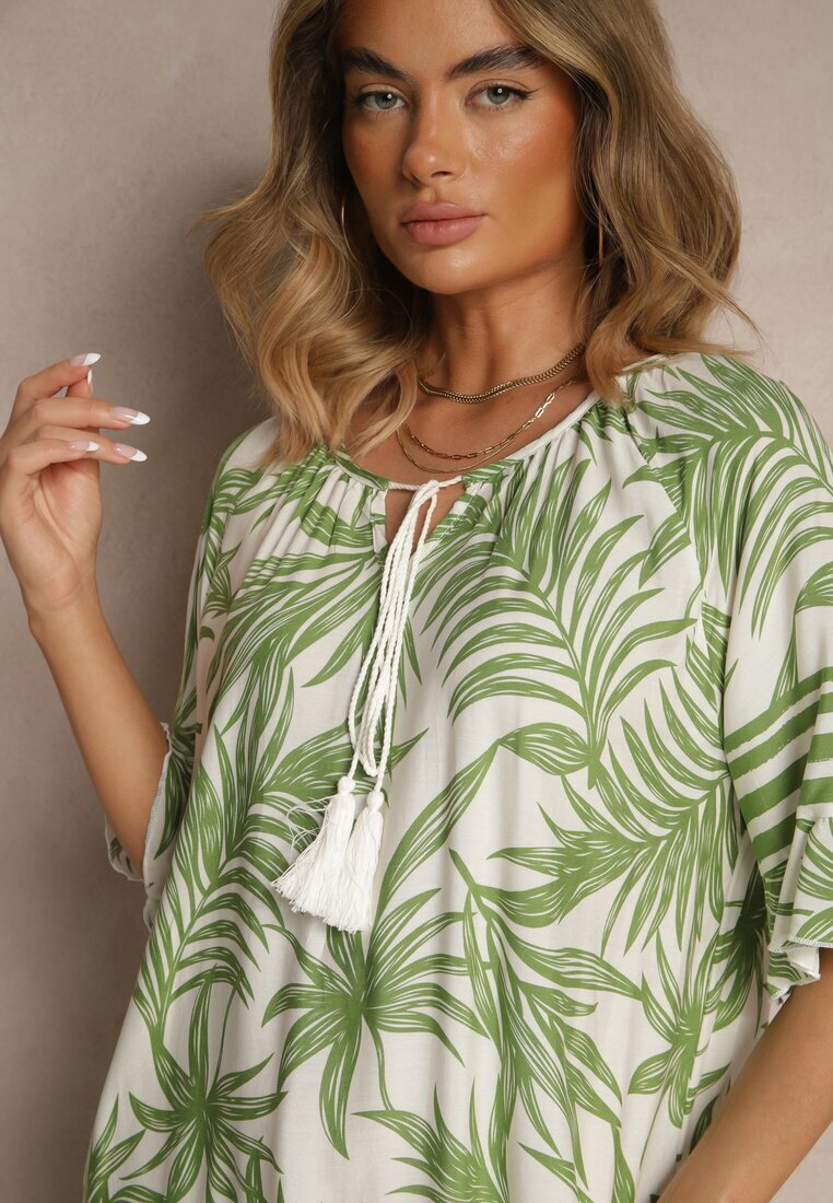 j&x Rochie Tip cutie Verde Decorată cu Imprimeu Floral și Legătură la Decolteu Miranissa
