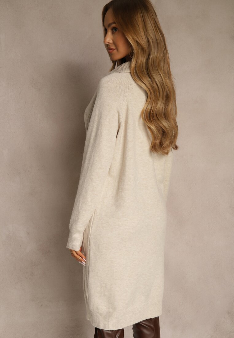 j&x Rochie tip pulover Bej deschis din bumbac și lână decorată cu fermoar Reinda