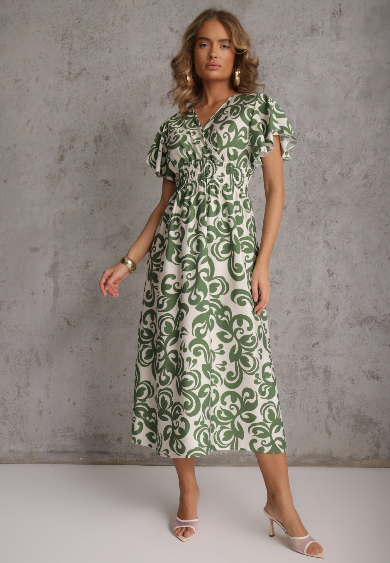 j&x Rochie Verde Cintrată din Viscoză cu Decolteu Petrecut Jynaela
