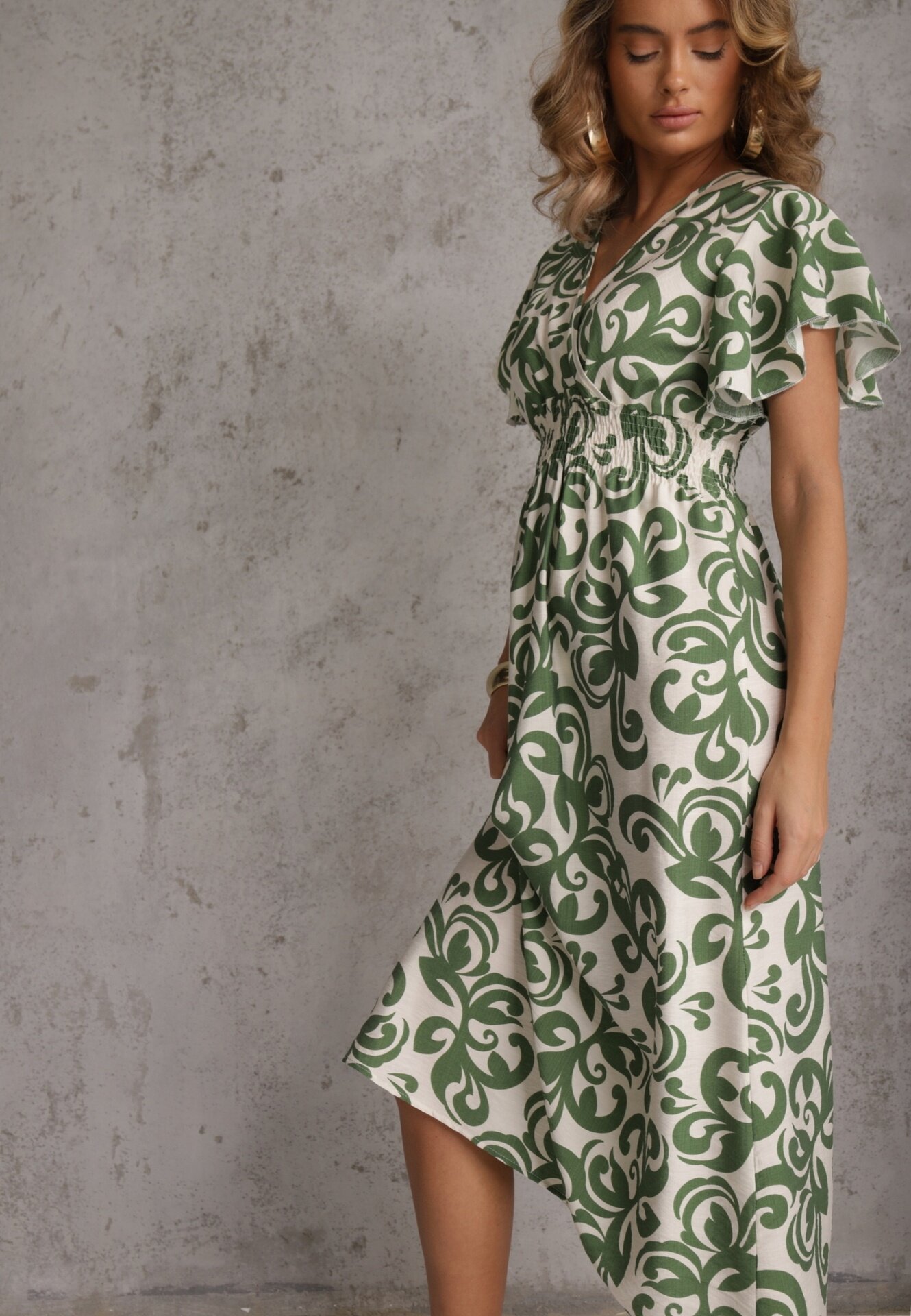 j&x Rochie Verde Cintrată din Viscoză cu Decolteu Petrecut Jynaela