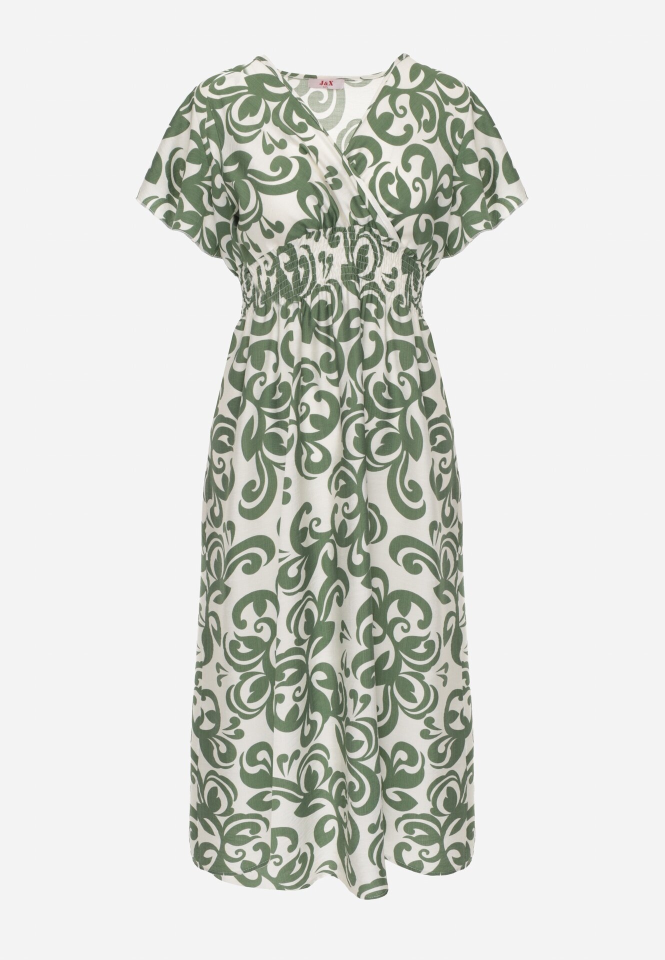 j&x Rochie Verde Cintrată din Viscoză cu Decolteu Petrecut Jynaela
