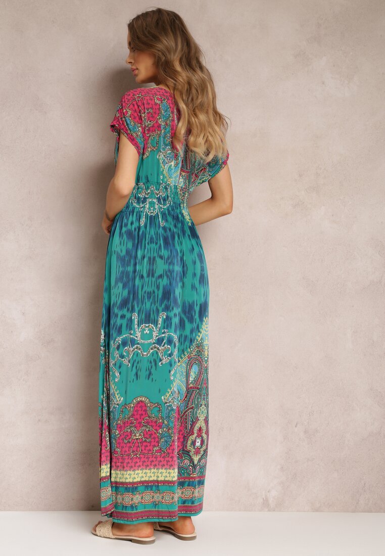 j&x Rochie verde cu croială petrecută cu imprimeu ornamental Nalori