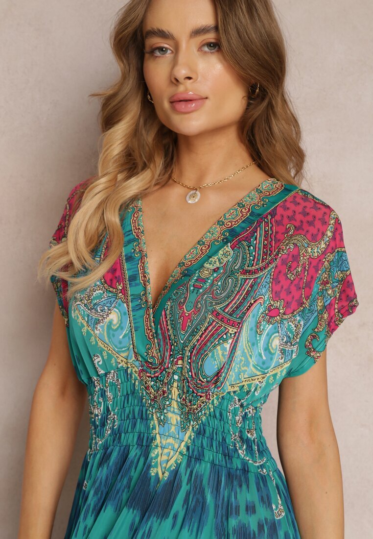 j&x Rochie verde cu croială petrecută cu imprimeu ornamental Nalori