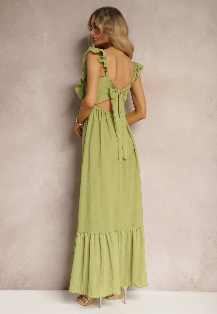 j&x Rochie Verde cu legătură la spate cu bretele cu volane și elastic în talie Rollas