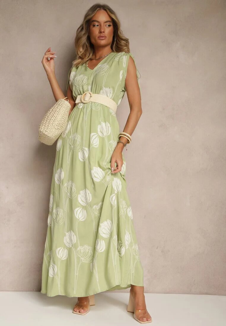 j&x Rochie Verde cu Viscoză Decorată cu Broderii Lumamire