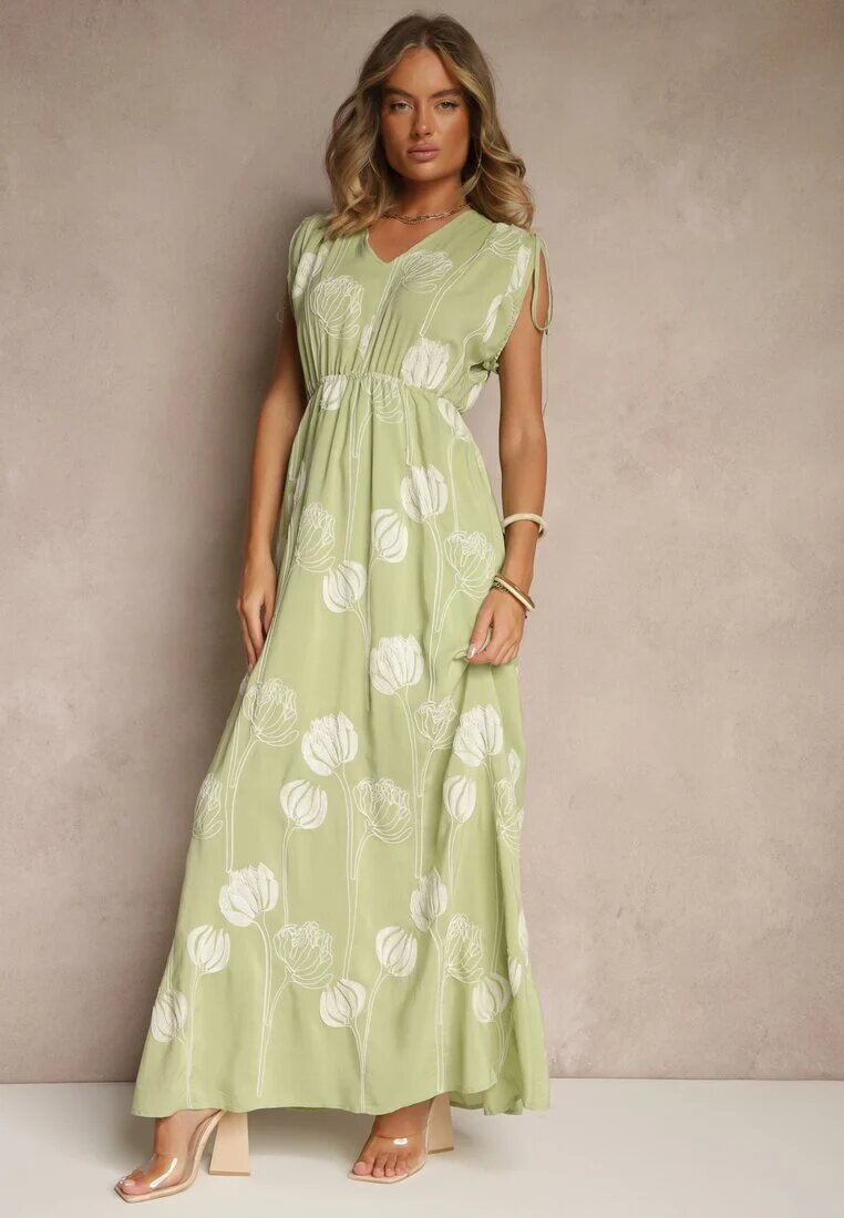 j&x Rochie Verde cu Viscoză Decorată cu Broderii Lumamire