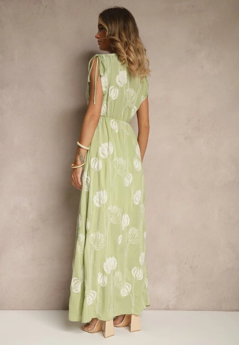j&x Rochie Verde cu Viscoză Decorată cu Broderii Lumamire