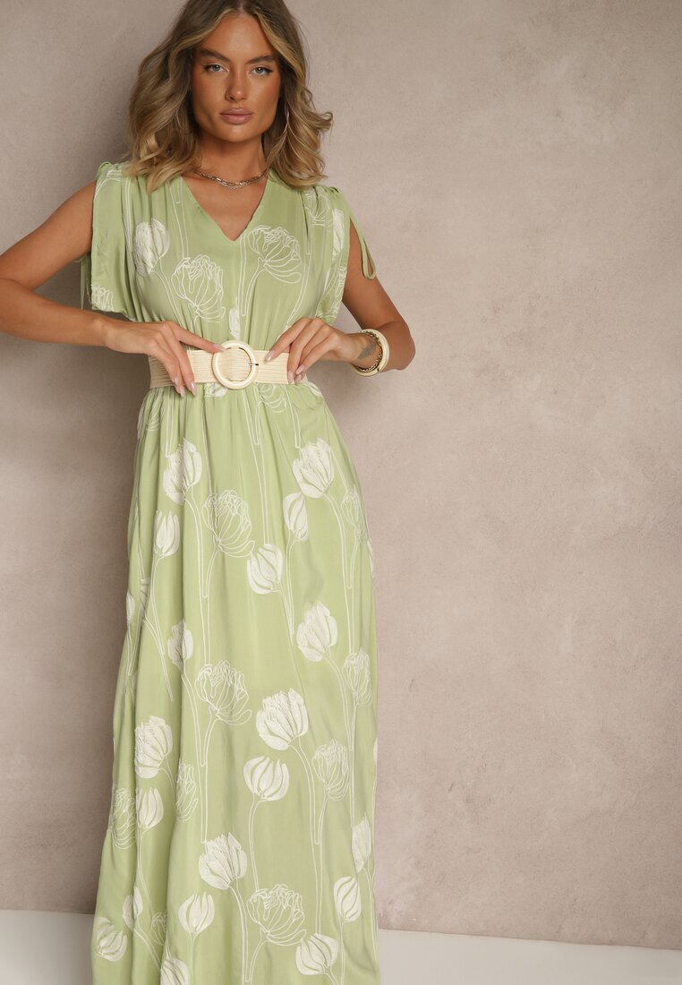 j&x Rochie Verde cu Viscoză Decorată cu Broderii Lumamire