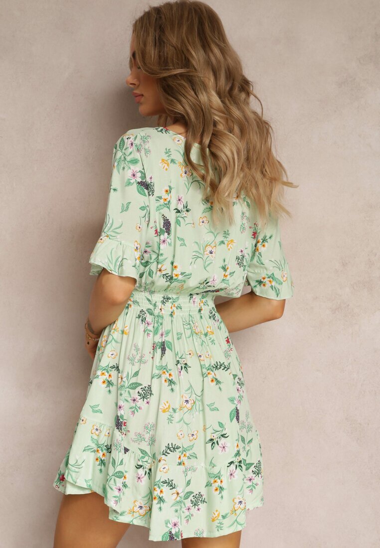 j&x Rochie Verde deschis cu imprimeu floral din viscoză cu elastic în talie Dahlie