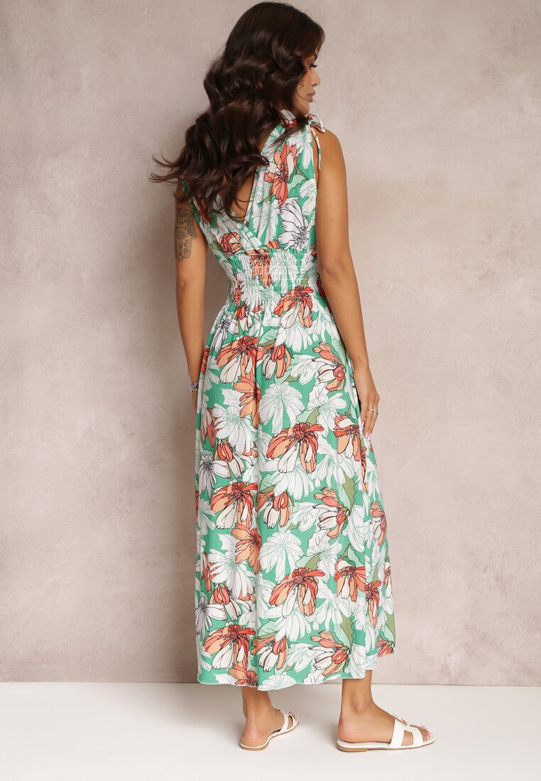 j&x Rochie Verde Evazată Maxi cu elastic în talie florală Sasta