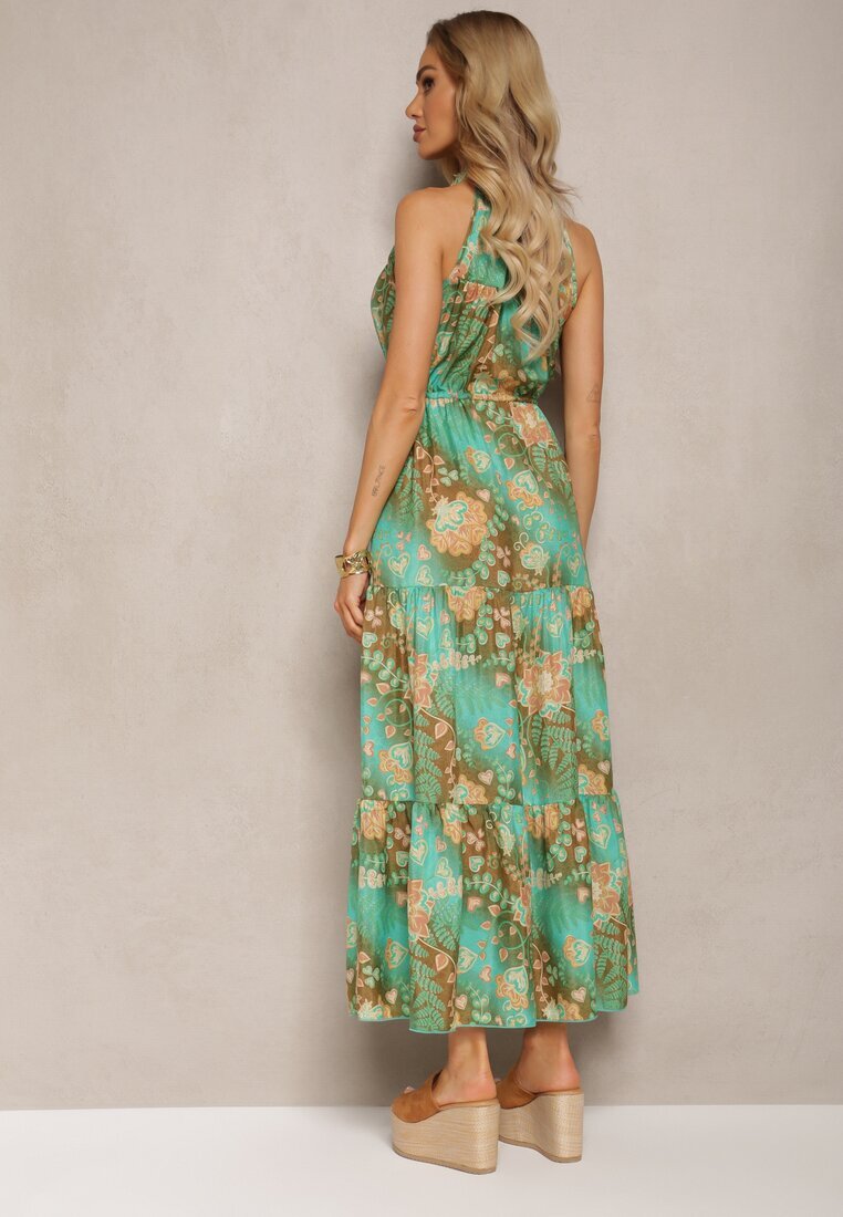 j&x Rochie Verde în Stil Boho cu Elastic în Talie și Legătură Decorativă Piofara