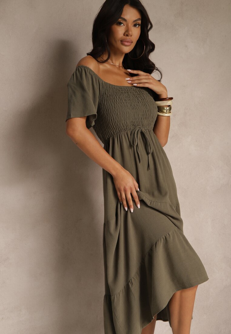 j&x Rochie verde închis din viscoză cu in cu croială evazată Koloreia