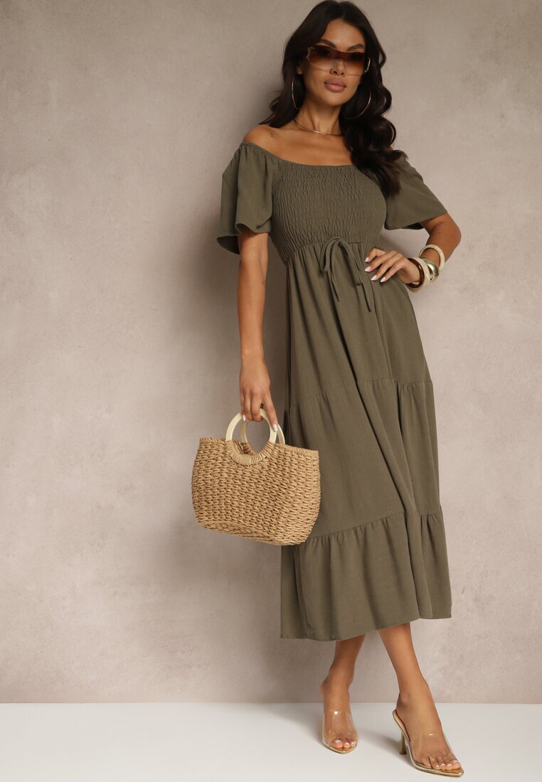 j&x Rochie verde închis din viscoză cu in cu croială evazată Koloreia