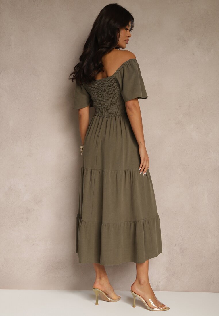 j&x Rochie verde închis din viscoză cu in cu croială evazată Koloreia