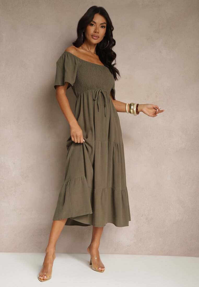 j&x Rochie verde închis din viscoză cu in cu croială evazată Koloreia