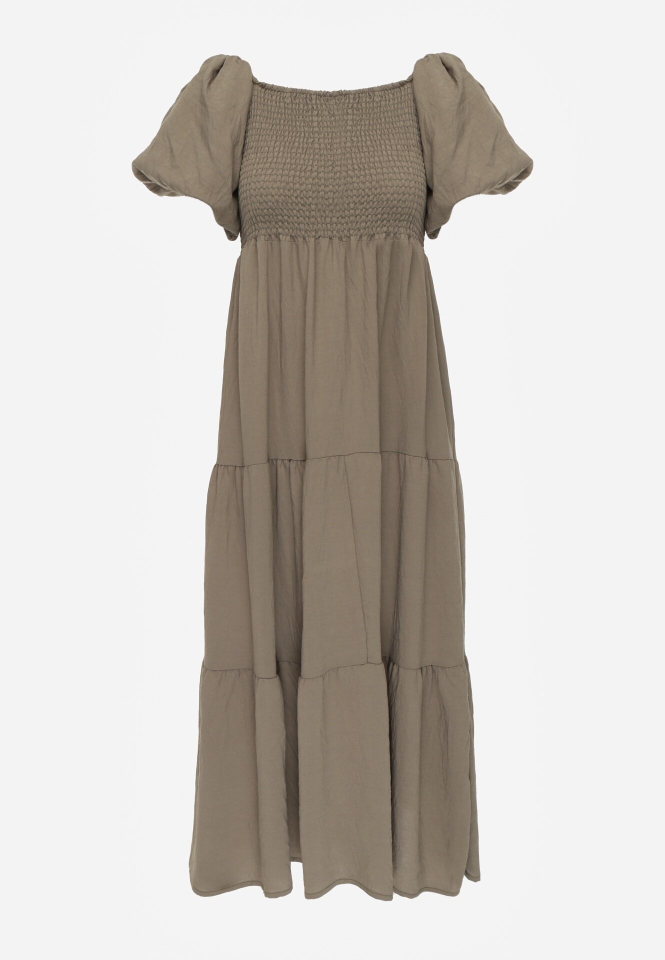 j&x Rochie verde închis din viscoză evazată cu mâneci bufante Rosena