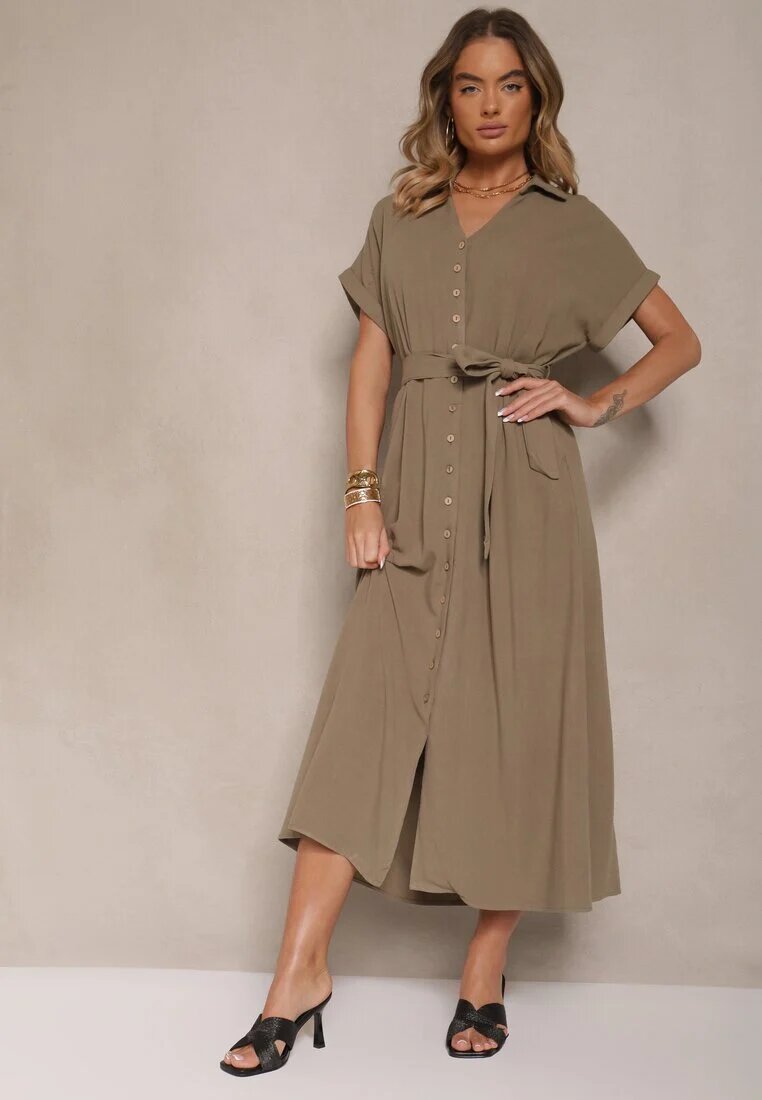 j&x Rochie Verde închis din Viscoză și In cu Croială Tip Cămașă cu Cordon Efralissea